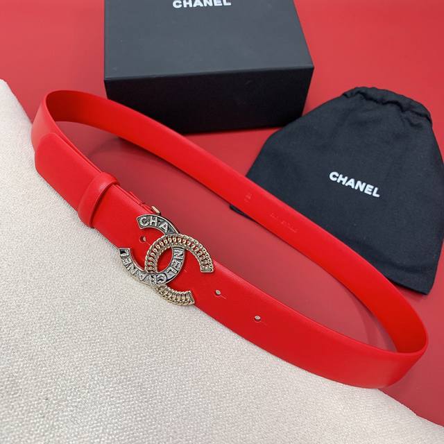 chanel 24c 链条 水钻 字母logo铜扣 小牛皮腰带 双面头层牛皮 3.0cm 独家！