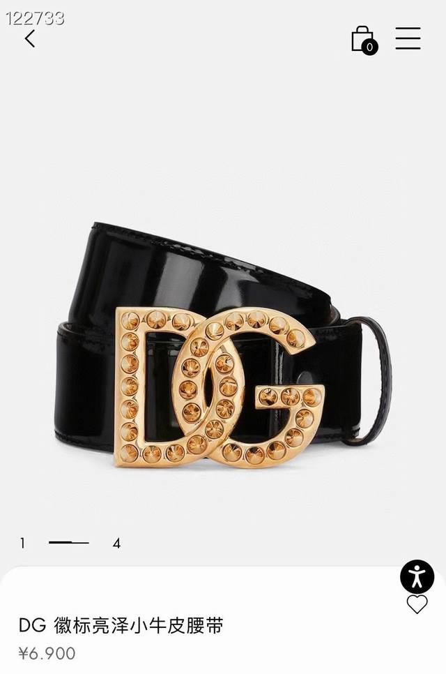 D&G 杜嘉 班纳亮泽小牛皮腰带，缀以电镀金属 Dg 徽标铆钉搭扣。精品宽度4.0Cm