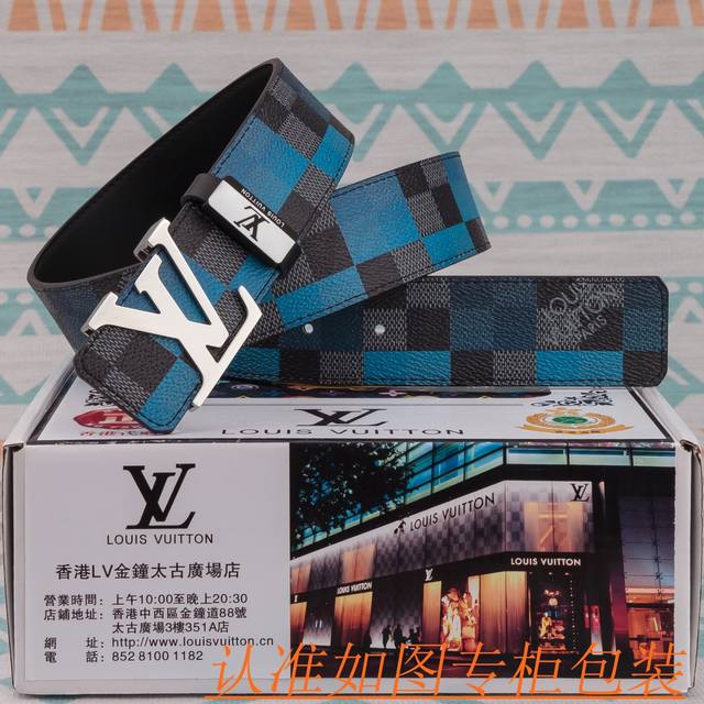 品名：Lv 皮带原单 腰带 材料：百分百头层牛皮腰带，保证真皮皮带，专柜原单品质、做工精细，送人自用首选 包装： 请认准如图专柜包装，赠送打孔器，银联发票，宽度