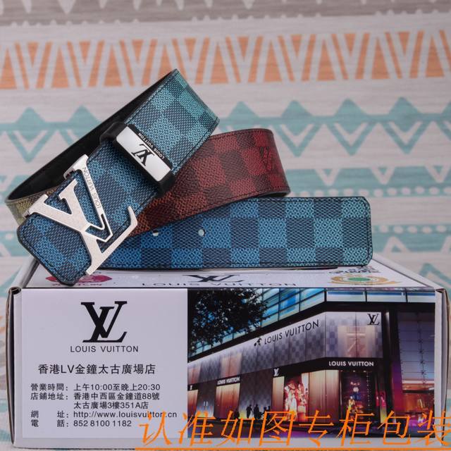 腰带皮带：Lv 路易威登原单牛皮腰带 男款皮带：材质百分百头层牛皮腰带保证真皮皮带，专柜原单品质、做工精细，时尚大牌，送人自用首选包装： 请认准如图专柜包装赠送