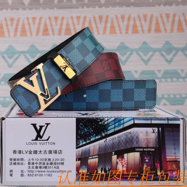 腰带皮带：Lv 路易威登原单牛皮腰带 男款皮带：材质百分百头层牛皮腰带保证真皮皮带，专柜原单品质、做工精细，时尚大牌，送人自用首选包装： 请认准如图专柜包装赠送