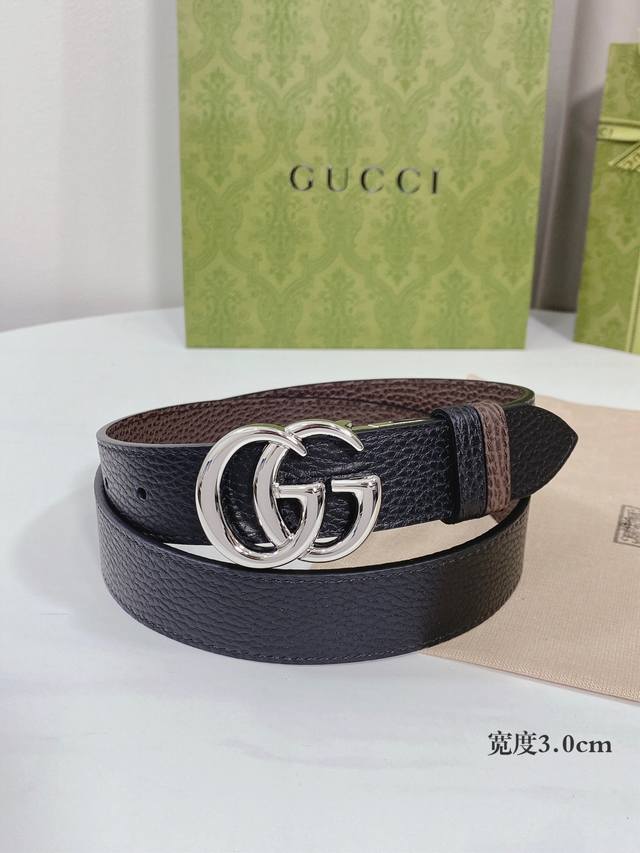 女款 配全套包装礼盒 Gucci 新款原单腰带，转动精品扣头双面可用，正品开模定制进口原版皮底，宽度3.0Cm