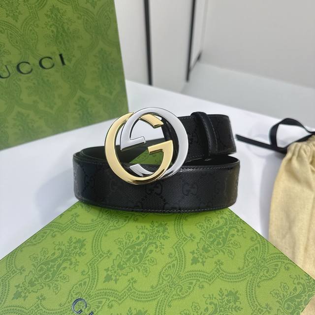 Gucci 774153 92Tin 水晶暗黑gg Supreme Pvc老花 内衬进口专用底料 宽度4.0Cm 互扣式双间色双g搭扣