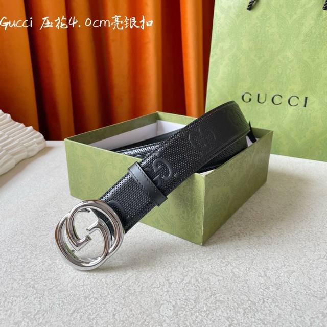 Gucci 经典款面进口原厂压花小牛皮 搭配原版平纹底 宽4.0Cm 经典永不过时款 潮流百搭