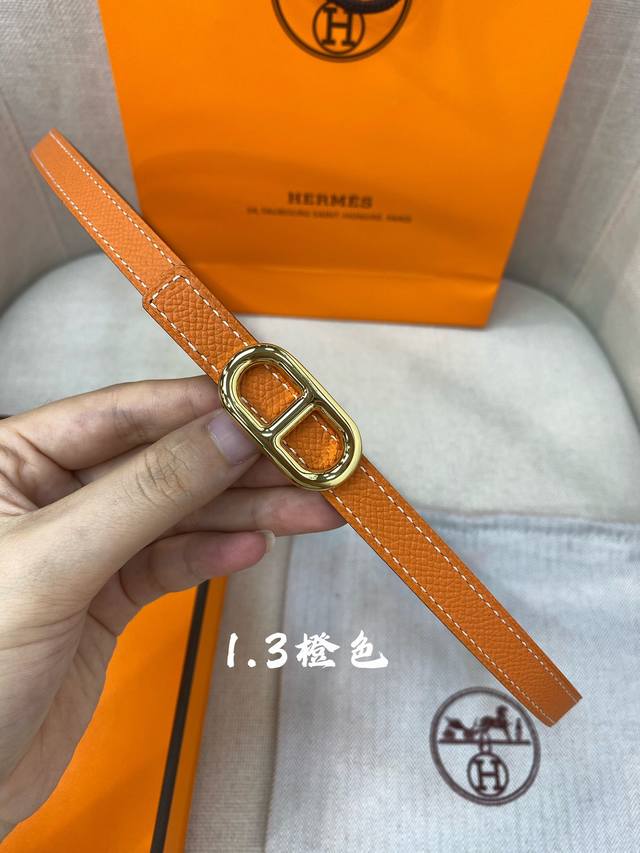 官网同步-Hermes-Glenan皮帶扣&雙面皮腰帶 13Mm 鍍鈀金属皮带扣 小牛皮双面腰带