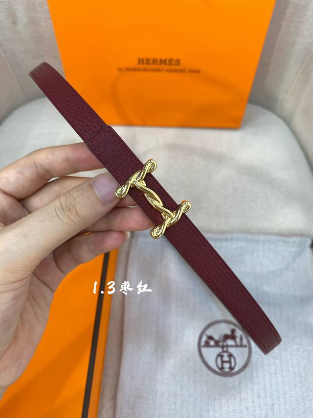 官网同步-Hermes-Glenan皮帶扣&雙面皮腰帶 13Mm 鍍鈀金属皮带扣 小牛皮双面腰带