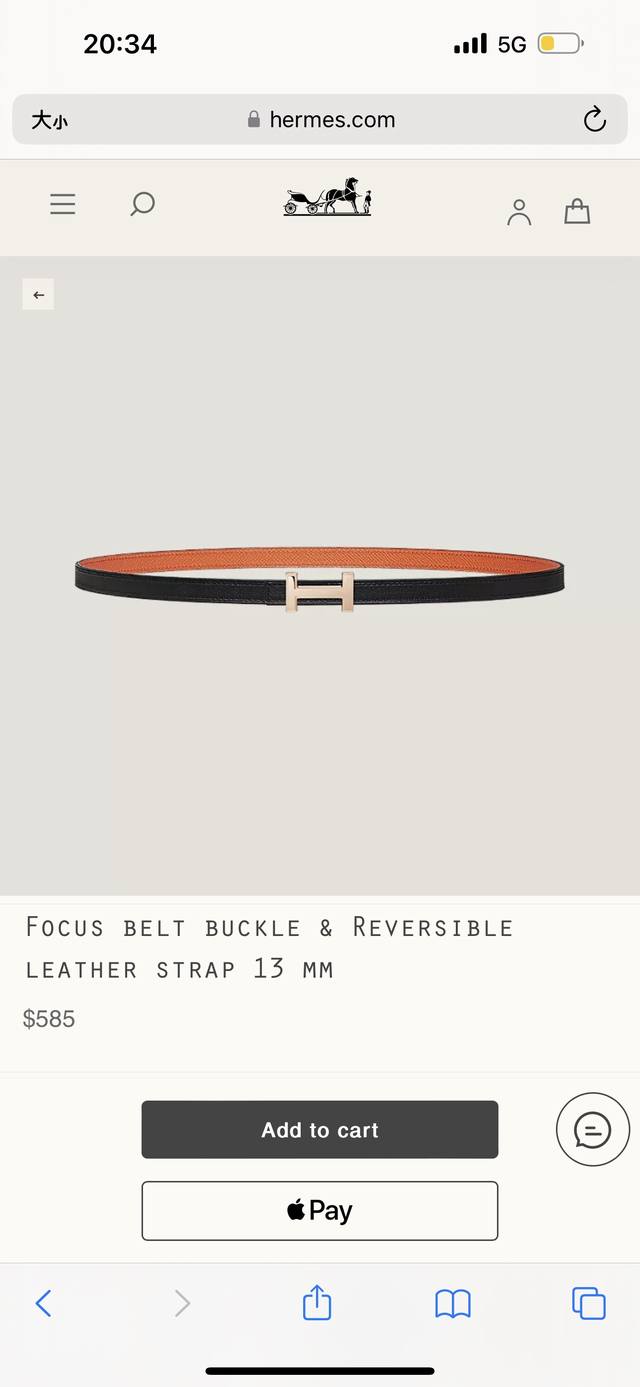 Hermes 女款 Focus Buckle & Reversible Leather Strap 3Mm