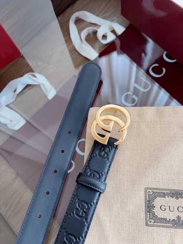 Gucci 表面头层小牛皮 宽度3.0Cm 专柜新版Logo横标，原版进口南非皮底，精品双G铜扣 高端品质，不惧对比。