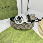 特 Gucci 473030 Kgdhhn 乌木色supreme Pvc老花 小牛皮黑底 宽度3.7Cm 圆双g旋转扣 双面可用 可裁剪