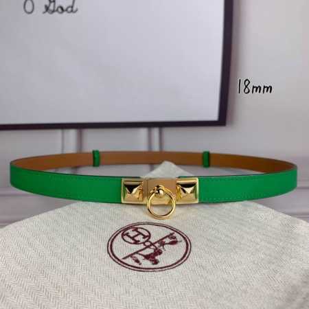 HermèS 爱马仕女款金字塔腰带，进口手掌纹，绿色＋E土黄色平纹底，配原单钢扣，带身18Mm宽，腰围大小可调节 - 点击图像关闭