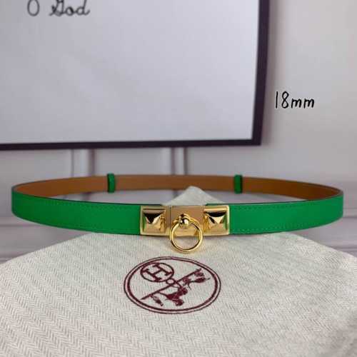 HermèS 爱马仕女款金字塔腰带，进口手掌纹，绿色＋E土黄色平纹底，配原单钢扣，带身18Mm宽，腰围大小可调节