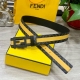 Fendi 芬迪 专柜同款 宽4.0Cm 双环正反用腰带 Ff按钉搭扣 黑色cuoio Romano皮革材质 反面面料带有烟草黄和黑色ff图案 四方满钻金属饰面