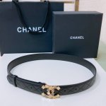 特 Chanel 24S Cc 树脂黑 字母 Logo搭扣 黄铜金属小牛皮腰带 手感柔软 细腻 3.0Cm