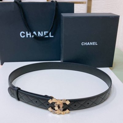 特 Chanel 24S Cc 树脂黑 字母 Logo搭扣 黄铜金属小牛皮腰带 手感柔软 细腻 3.0Cm