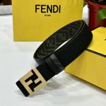 图片包装 Fendi 芬迪 专柜同款 宽4.0Cm 双环正反用腰带 Ff按钉搭扣 黑色Cuoio Romano皮革材质 反面面料带有烟草黄和黑色Ff图案 四方金