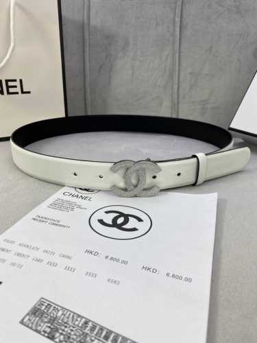 宽度3.0Cm Chanel 香奈儿 经典款平纹 两面牛金 银 色镶钻钢扣