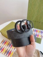 Gucci小牛皮拼接Gg Supreme 老花帆布，对版3孔调节，正版横标Logo 宽4.0Cm 烤漆工艺Gg扣