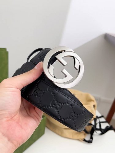 特 Gucci.古驰 全套包装 3.8Cm进口小牛皮压花, 专柜正品1:1完美复刻. 原版底皮, 采用热压印技术的Gucci Signature皮革精制而成，触