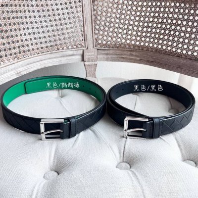 特 Bv 新款男士编织腰带 纯手工Intreccio大格子编织 双面意大利小牛皮搭配银色转筒针扣 宽度35Mm 颜色: 黑色鹦鹉绿