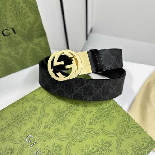 特 Gucci 473030 Kgdhhn 黑灰Supreme Pvc老花 小牛皮黑底 宽度3.7Cm 圆双G旋转扣 双面可用 可裁剪