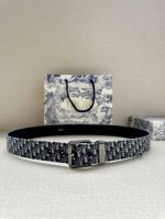 宽度3.5Cm Dior 这款腰带采用黑色超迷你 Oblique 印花面料精心制作，搭配金属覆层黄铜腰带扣，彰显优雅时尚的风范。腰带长度可调节，可与各式 35
