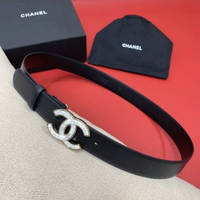 特 chanel 24c 珐琅 黑 与白 渐变logo铜扣 小牛皮腰带 双面头层牛皮 3.0cm