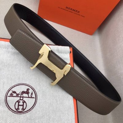 H家双头尖 双面原版 原单品质 进口头层牛皮 灰色荔枝纹搭配黑色平纹 寸半38Mm 配h小马金 银扣