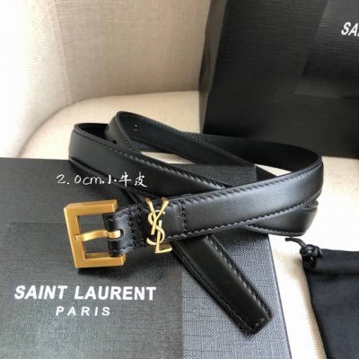 特 Ysl平纹顶级小牛皮软腰带 2.0Cm方形针铜扣非市场合金扣Cassandre 标识腰带环