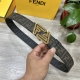 Fendi芬迪专柜同款 宽4.0Cm 双环正Ff按钉搭扣 黑色Cuoio Romano皮革材质 反面面料带有烟草黄和黑色Ff图案 黑色珐琅金属饰面 时尚经典 百