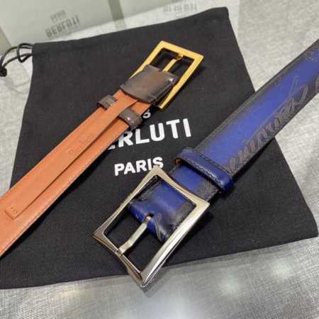 配原包装3.5宽Berluti 布鲁提 新款上新 最新款男士腰带，高端质感感受，顶级擦色小牛皮质感极好，五金Logo立体分明，欧美风格走马蜡线手工缝制，色泽高端 - 点击图像关闭