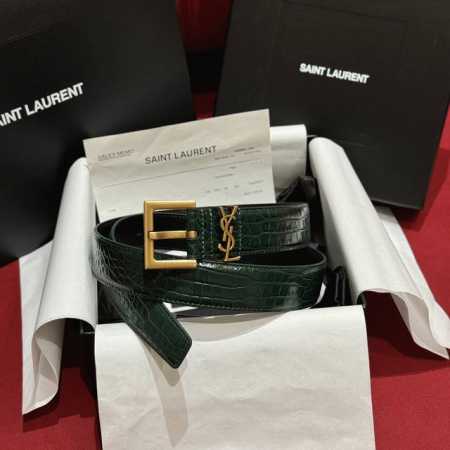 杨树林 Ysl 新款女士腰带，采用意大利双面顶级牛皮材质，压鳄鱼纹。搭配顶级黄铜扣。宽3.0Cm - 点击图像关闭