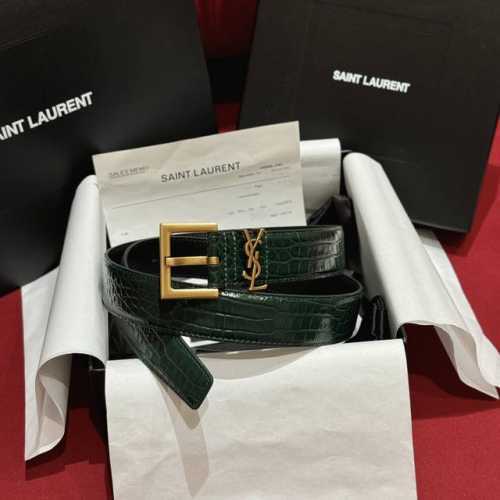 杨树林 Ysl 新款女士腰带，采用意大利双面顶级牛皮材质，压鳄鱼纹。搭配顶级黄铜扣。宽3.0Cm