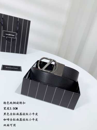 杰～尼亚 宽度3.5Cm 支持芯片防伪 。双面皮带，牛皮材质，配有钌金Gancini扣饰。风格现代，为日常造型增姿添彩。该皮带可调节，且能根据需要剪裁，达到修身