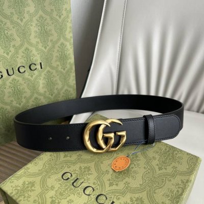 G U C C I 顶级品质 经典款男女通用腰带 4.0宽 双面原厂小牛皮 精致菱形格复古立体双Gg搭扣 顶级