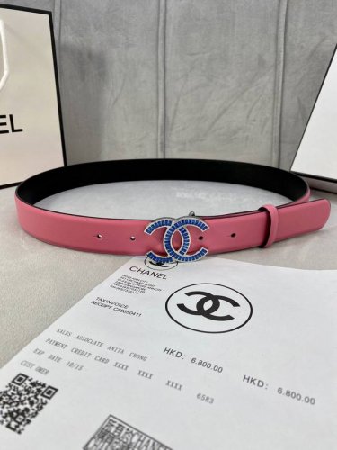 特 宽度3.0Cm Chanel 香奈儿 女士腰带皮带新款柔软的进口小牛皮金 银色方钻金属钢扣。