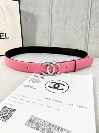 特 宽度3.0cm Chanel 香奈儿 经典款平纹 两面原版牛皮金 银 色镶钻钢扣。 - 点击图像关闭