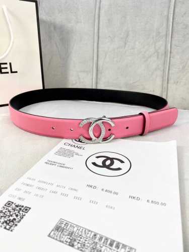 特 宽度3.0cm Chanel 香奈儿 经典款平纹 两面原版牛皮金 银 色镶钻钢扣。
