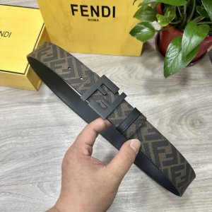 图片包装 Fendi 芬迪 专柜同款 宽4.0Cm 双环正反用腰带 Ff按钉搭扣 黑色Cuoio Romano皮革材质 反面面料带有烟草黄和黑色Ff图案 黑色珐