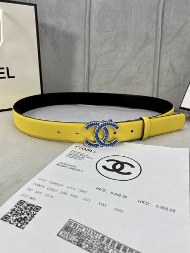 特 宽度3.0Cm Chanel 香奈儿 女士腰带皮带新款柔软的进口小牛皮金 银色方钻金属钢扣。