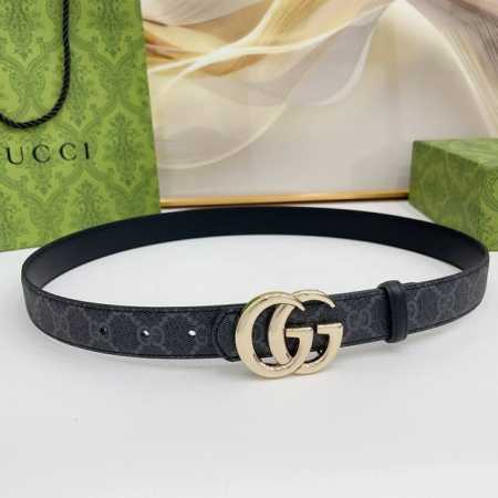 Gucci 3.0Cm 经典防水布料搭配头层牛皮底，经典双C挂扣，时尚百搭！ - 点击图像关闭