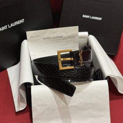 杨树林 Ysl 新款女士腰带，采用意大利双面顶级牛皮材质，压鳄鱼纹。搭配顶级黄铜扣。宽3.0Cm