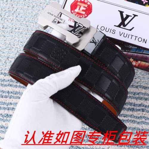 男士腰带：Lv 路易斯登 原单 自动带 男士皮带：百分百头层牛皮，保证真皮。24K纯钢扣双面可用专柜同等质量， 送人自用首选包装： 请认准如图专柜包装，赠送打孔
