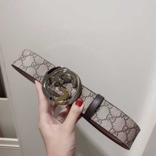 Gucci古驰奢侈品男款双G带扣经典印花腰带皮带 宽度3.8Cm