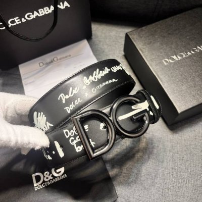 Dg宽4.0㎝ Dolce&Gabbana 新款 黑色印花小牛皮腰带，摩登干练配饰，缀以双色电镀金属 Dg 徽标搭扣