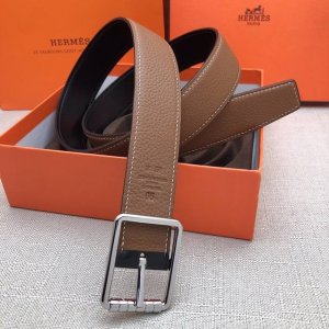 新款针扣 爱马仕原单货皮带 进口头层牛皮 荔枝纹 土黄色 32Mm宽 双面可用 配官网滚轴扣