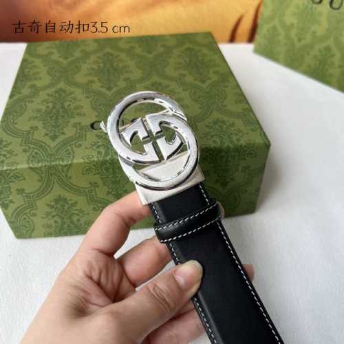 特 品牌：古奇新款进口小牛皮，手感细腻柔软。搭配纯钢自动精品钢扣，男士必备！宽度：3.5Cm