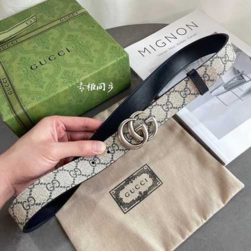 Gucci 2025最新专柜系列兰花 款号 659418 92Tin 4075 双面进口原厂防水Pvc材质 比牛皮还耐用 宽度3.0Cm 可旋转古铜白银双G带扣