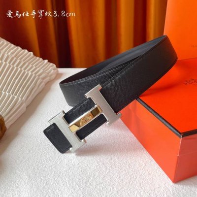 高端品质，实物拍摄 批 配全套礼盒 ： 爱马仕 Hermes 原单爱马仕，宽3.8Cm进口原版皮带身，双面可两面用，精品电镀五金 ！