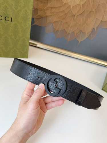 G U C C I 新品圆形互扣式双g搭扣 宽度4.0Cm 经典猪皮纹男士腰带
