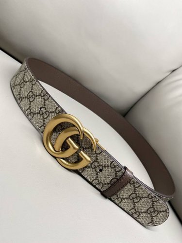 顶级原单复刻 ，配送专柜全套礼盒包装，古奇.Gucci，3.7Cm皮带灰防进口猪皮纹底 Marmont系列腰带每一季都会推陈出新，为灵感源于70年代的标志性gg